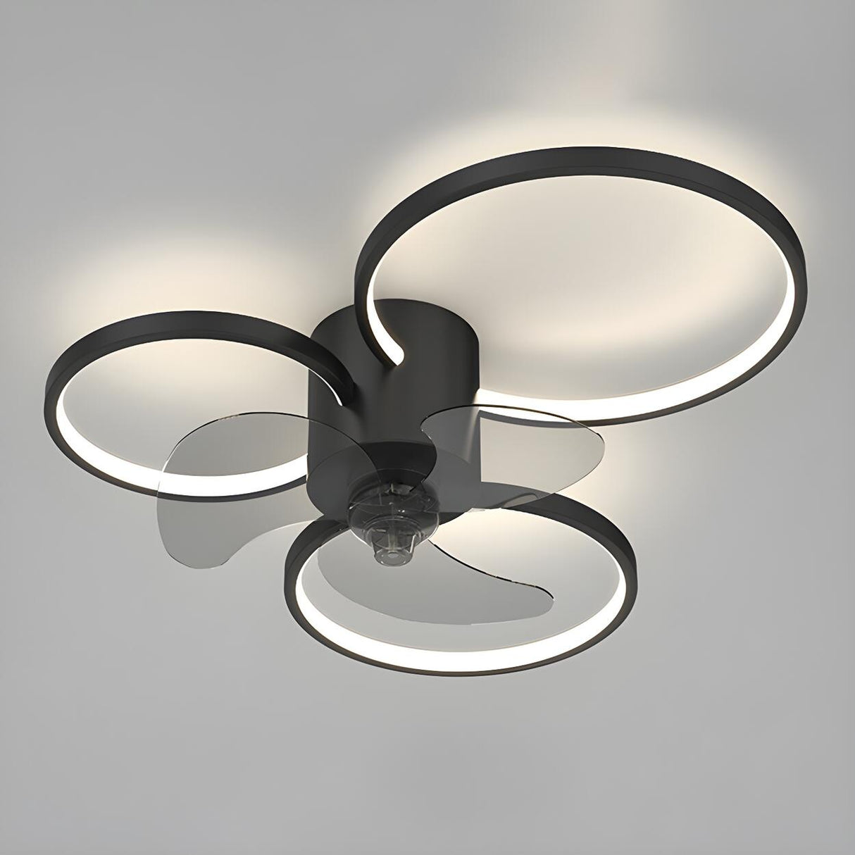Modern Black 3-Ring Geometric Ceiling Fan with Light Image - 2