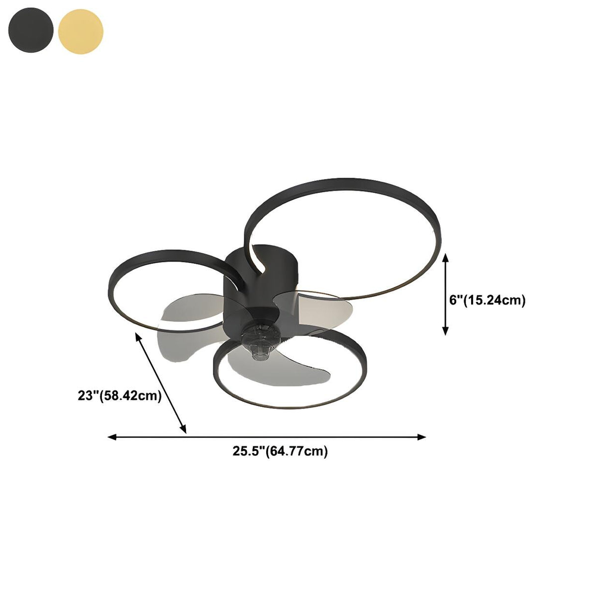 Modern Black 3-Ring Geometric Ceiling Fan with Light Image - 24