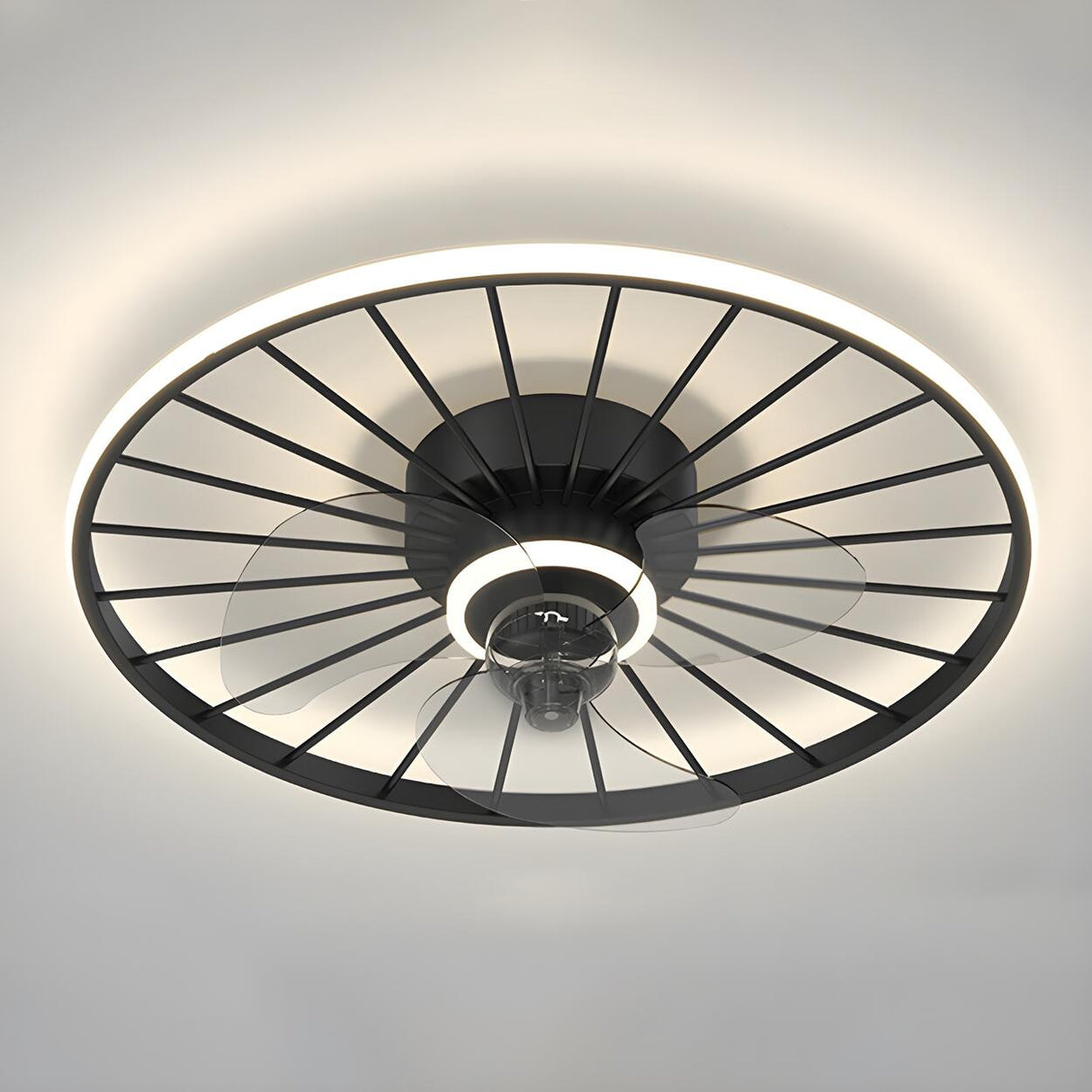 Modern Black 3-Ring Geometric Ceiling Fan with Light Image - 3