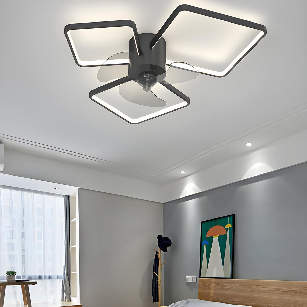Modern Black 3-Ring Geometric Ceiling Fan with Light Image - 4