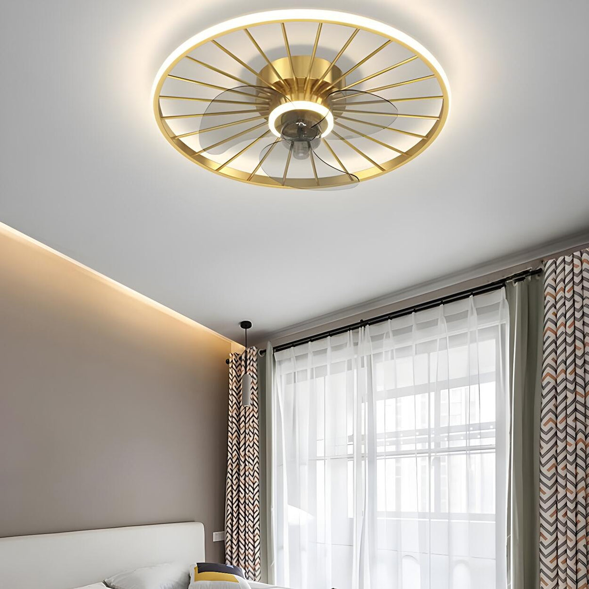 Modern Black 3-Ring Geometric Ceiling Fan with Light Image - 5