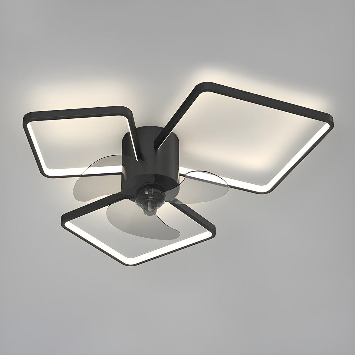 Modern Black 3-Ring Geometric Ceiling Fan with Light Image - 6