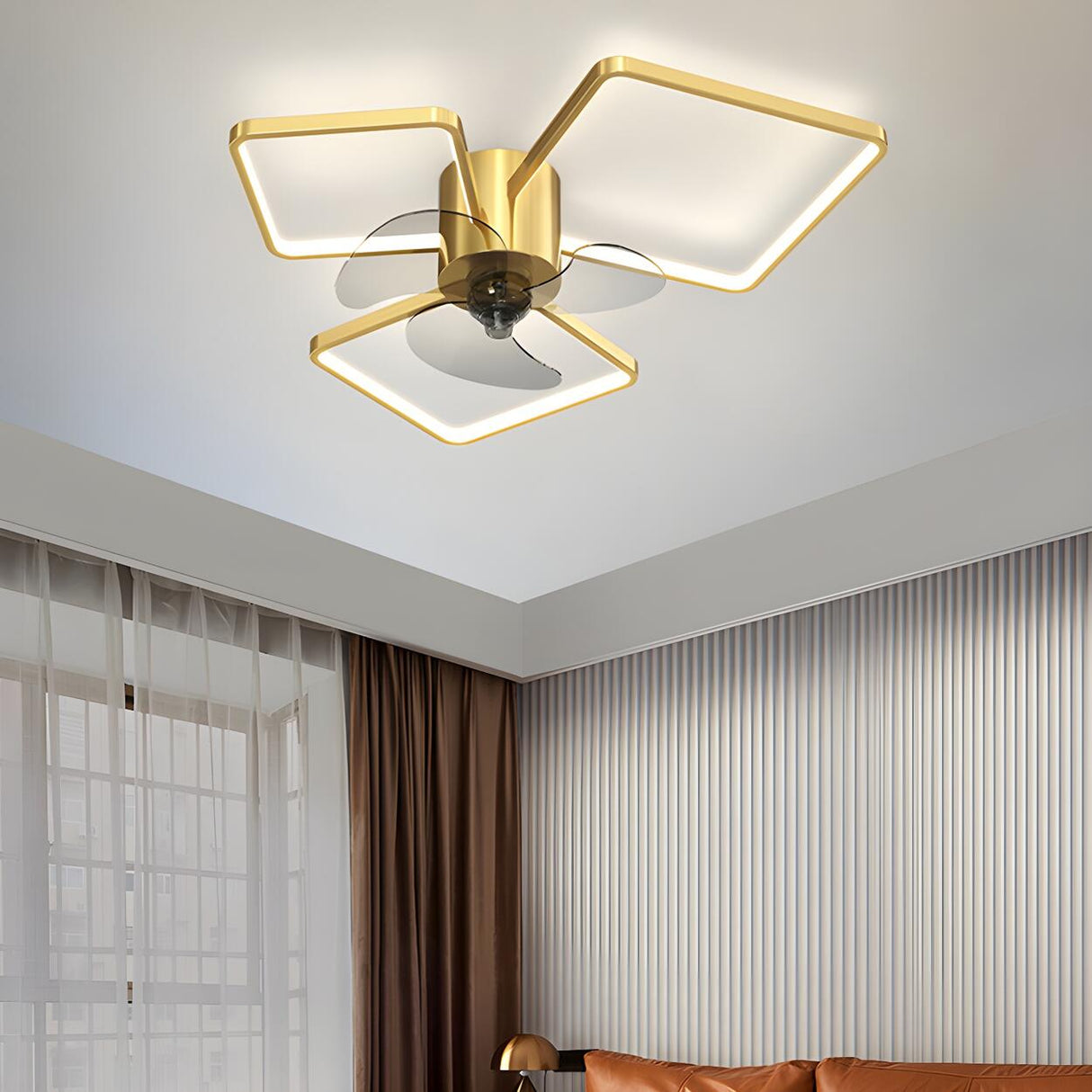 Modern Black 3-Ring Geometric Ceiling Fan with Light Image - 8