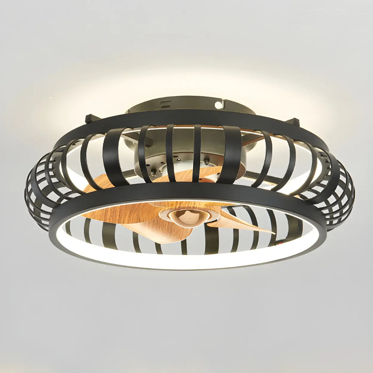 Modern Black 5 Blades Creative Cage Ceiling Fan Light Image - 1