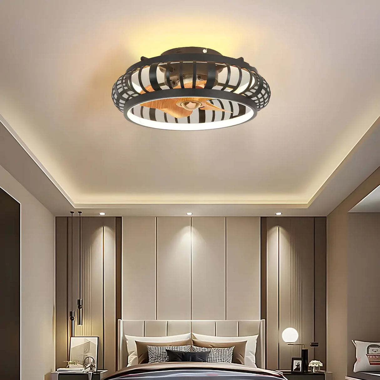 Modern Black 5 Blades Creative Cage Ceiling Fan Light Image - 13