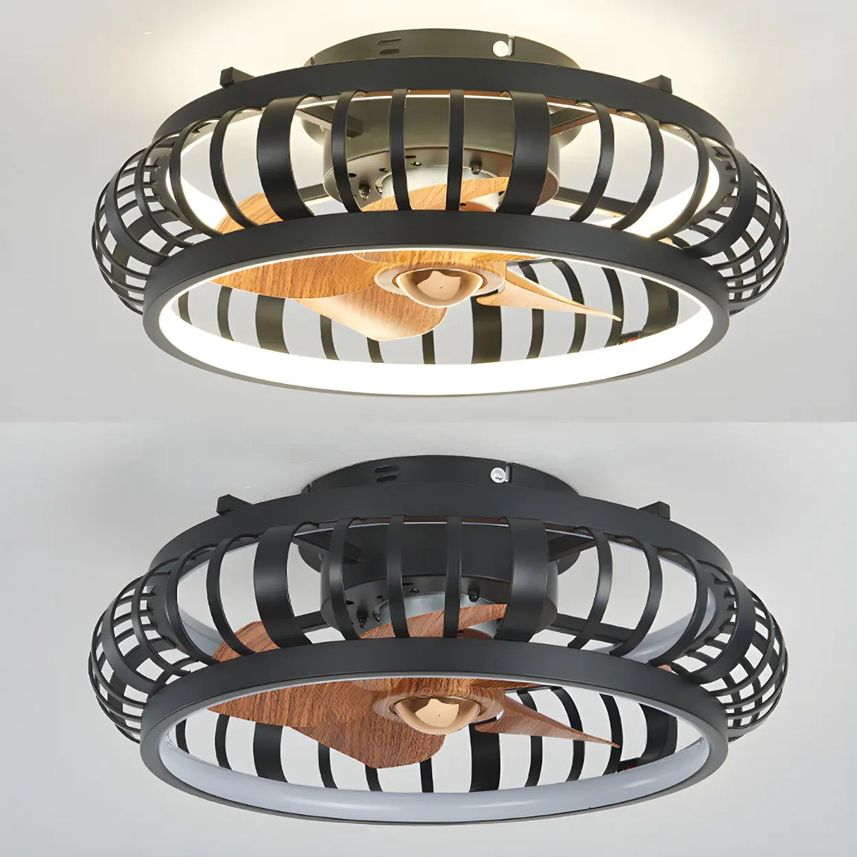 Modern Black 5 Blades Creative Cage Ceiling Fan Light Image - 3