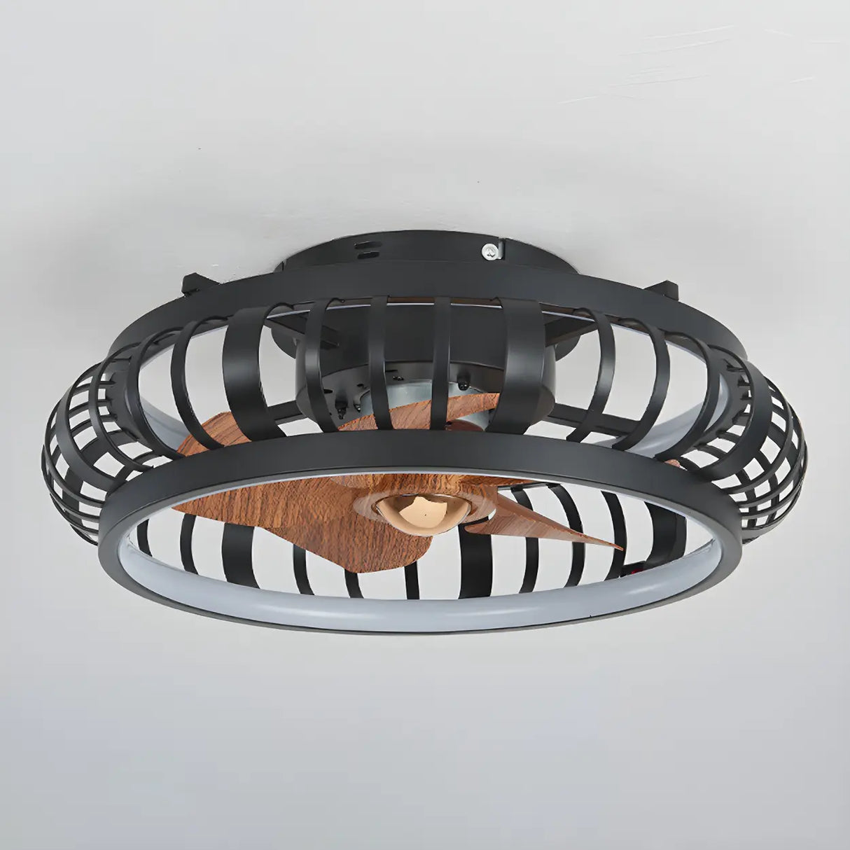 Modern Black 5 Blades Creative Cage Ceiling Fan Light Image - 5