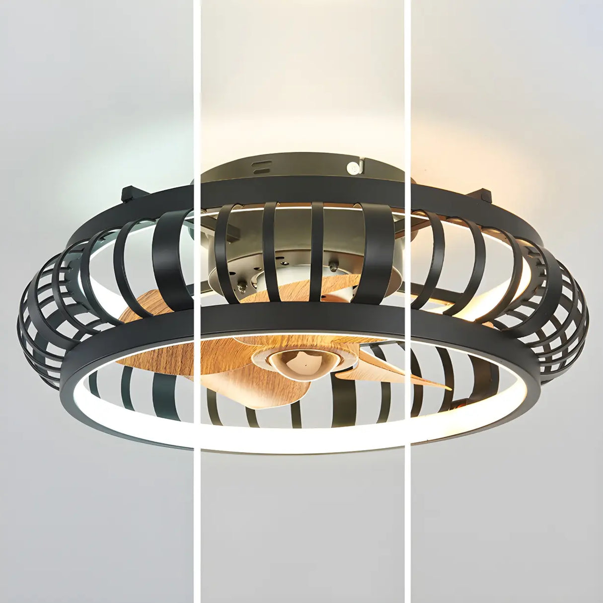 Modern Black 5 Blades Creative Cage Ceiling Fan Light Image - 6