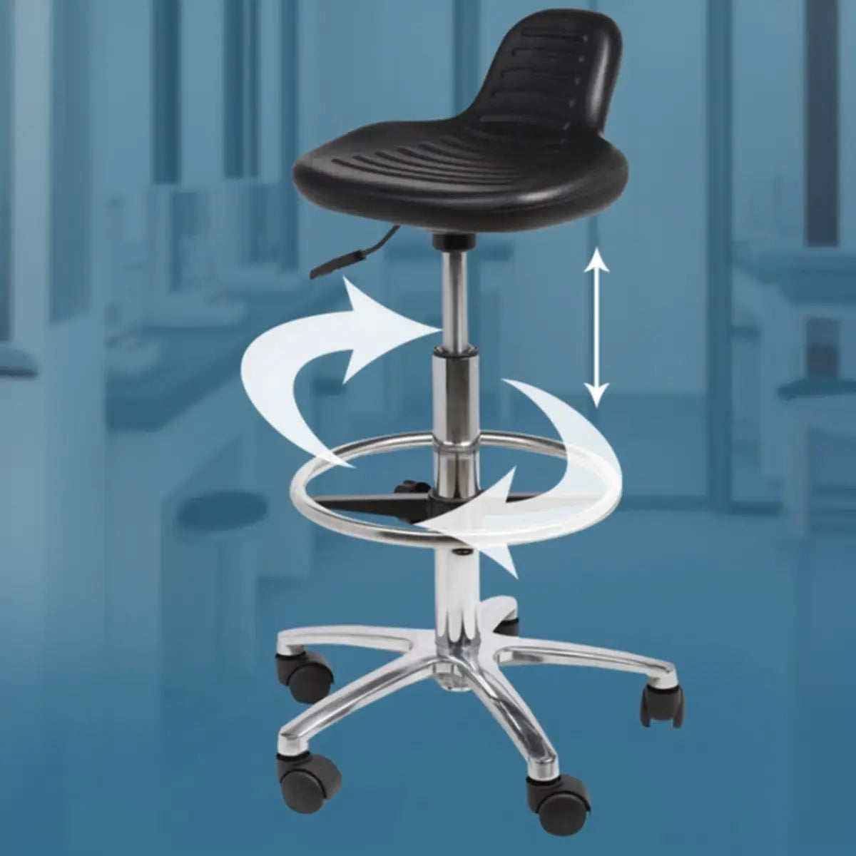 Modern Black Alloy Low Back Office Stool with Casters Image - 17