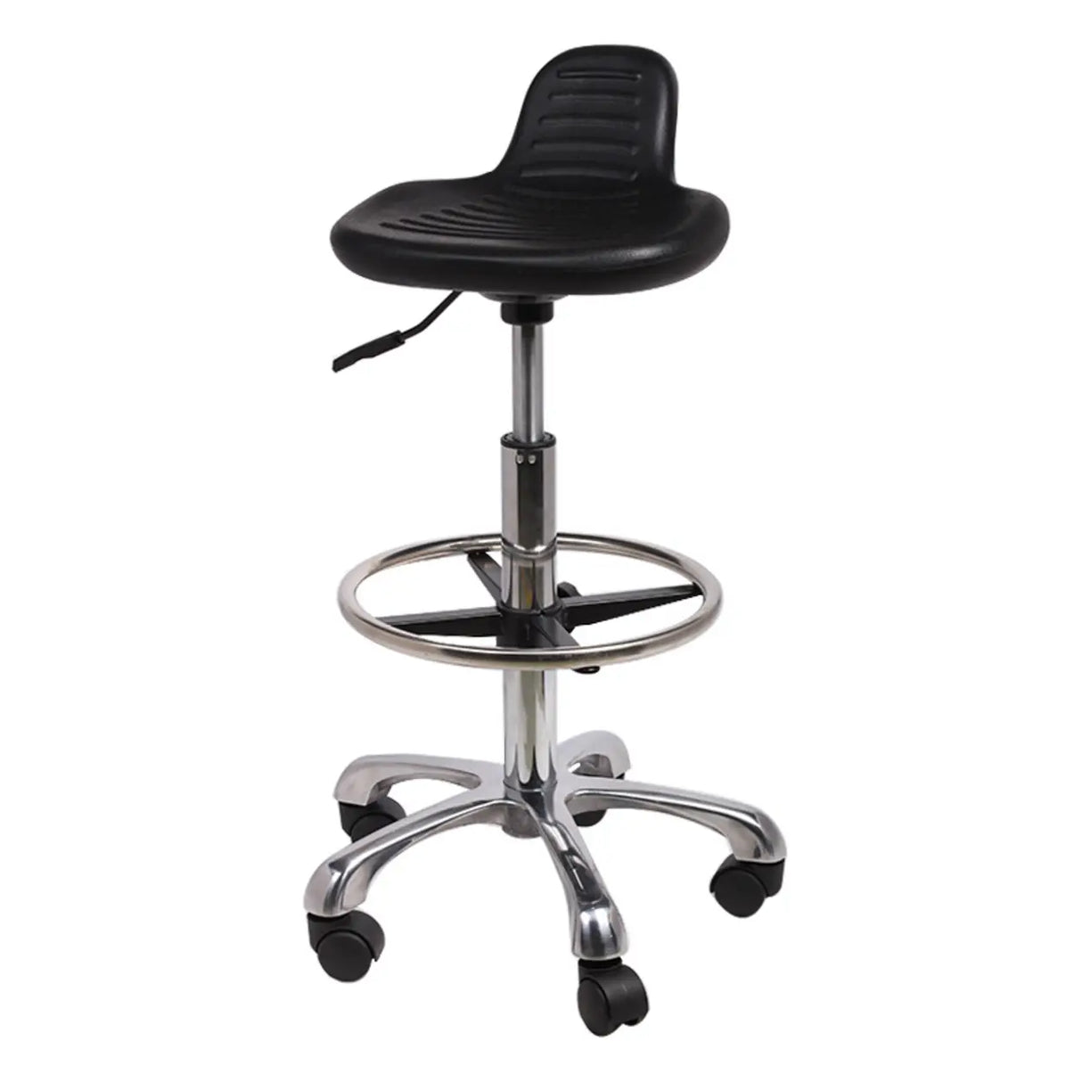 Modern Black Alloy Low Back Office Stool with Casters Image - 7