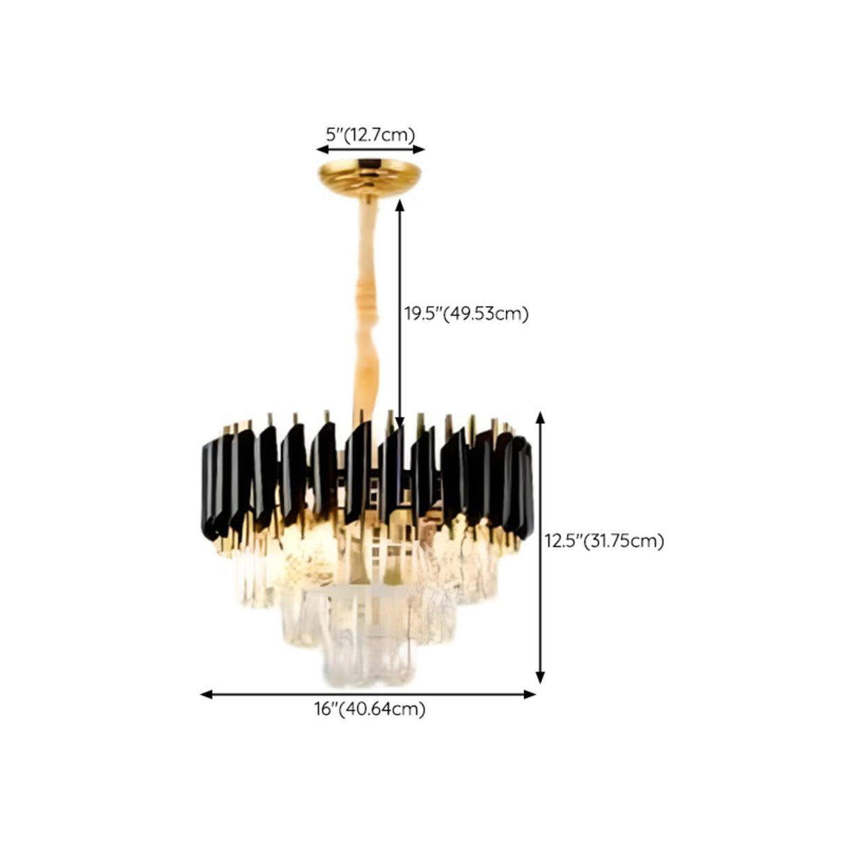 Modern Black and Clear Crystal Tiered Chandelier