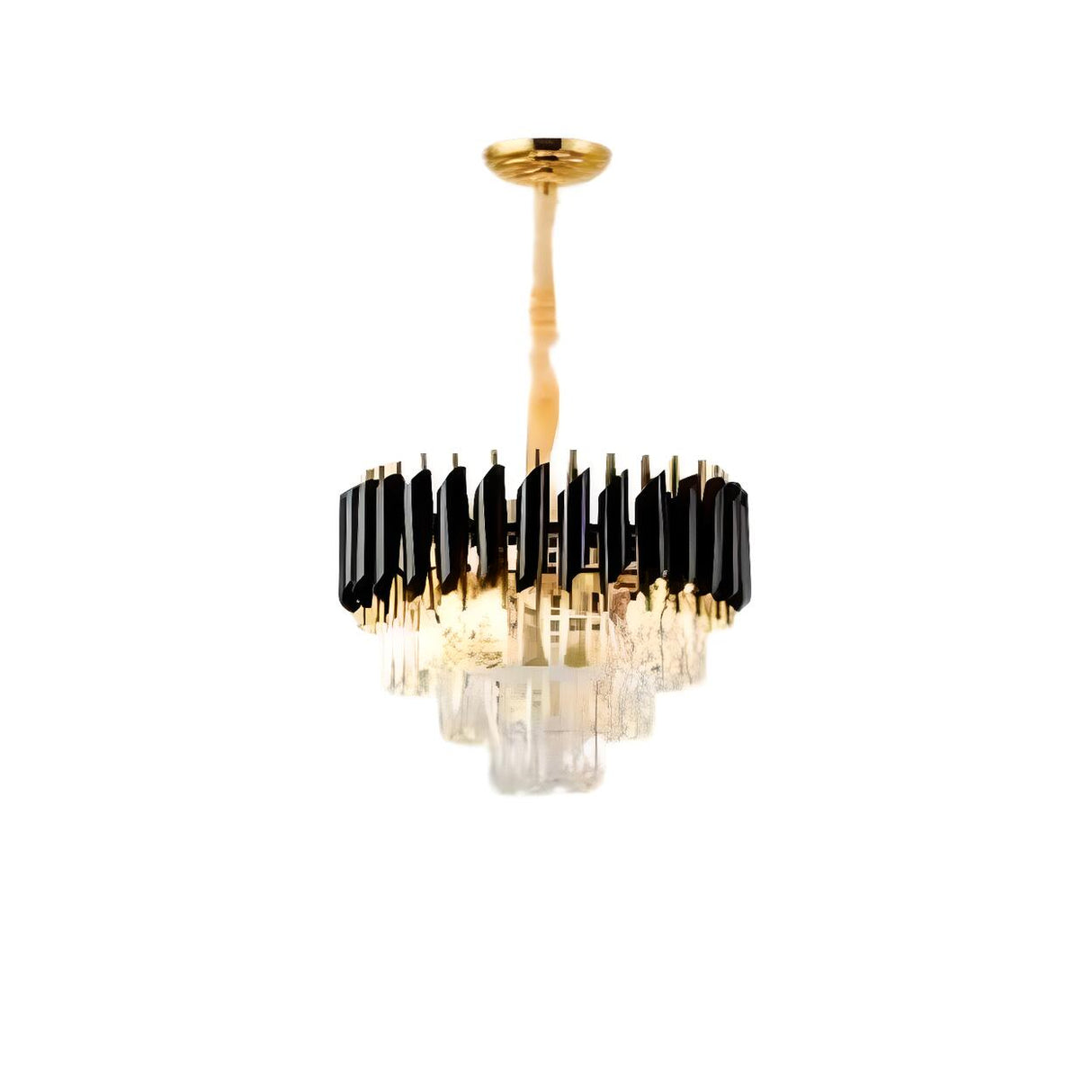 Modern Black and Clear Crystal Tiered Chandelier Image - 2
