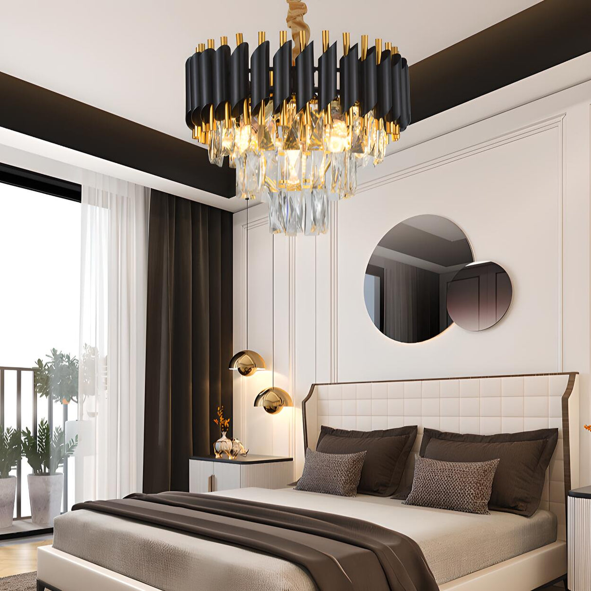 Modern Black and Clear Crystal Tiered Chandelier Image - 3