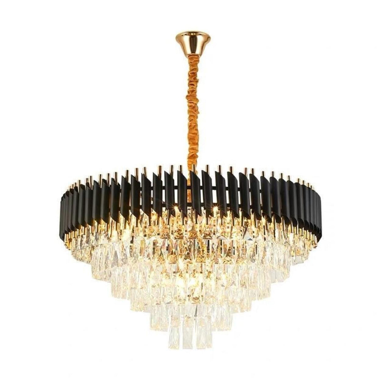 Modern Black and Clear Crystal Tiered Chandelier Image - 7