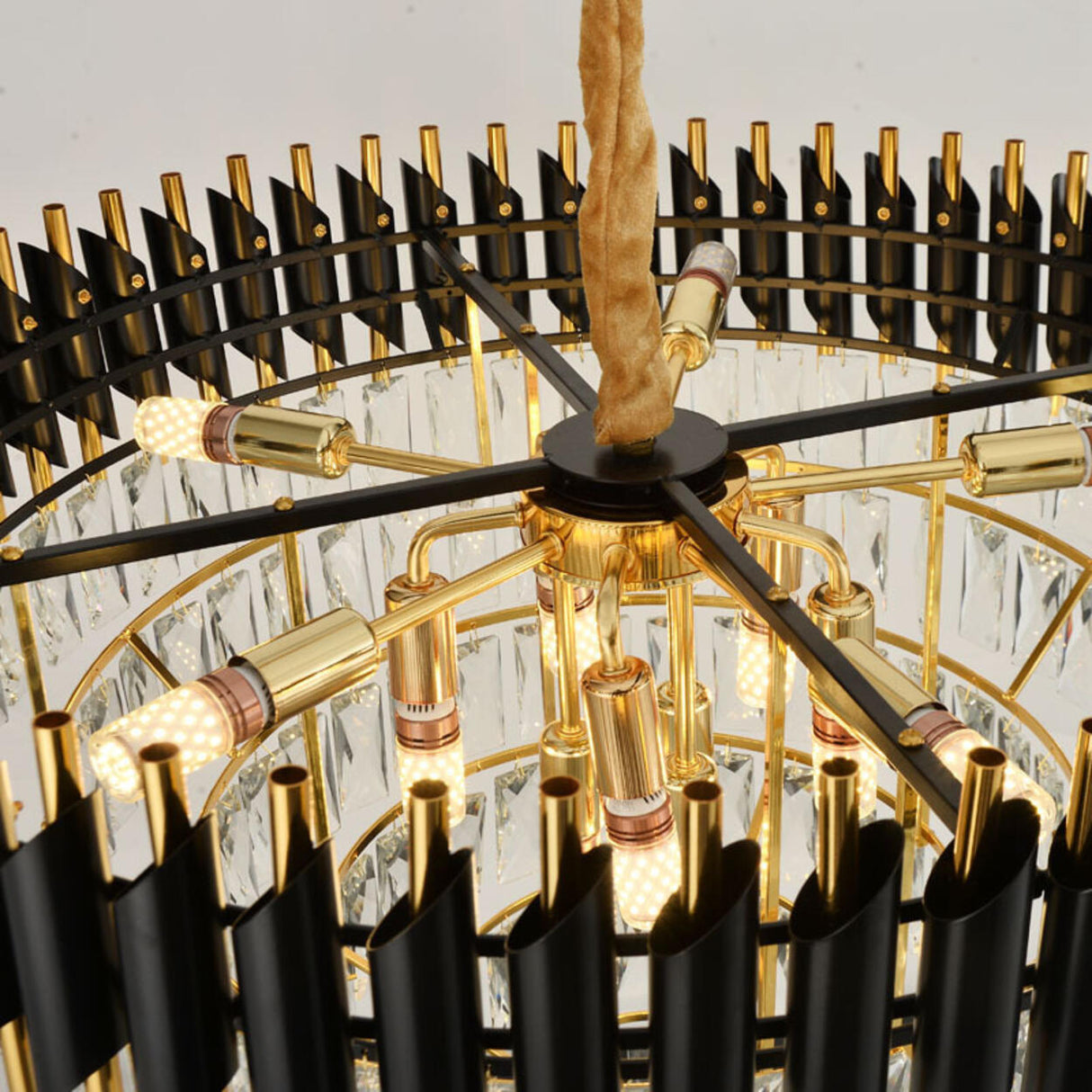 Modern Black and Clear Crystal Tiered Chandelier Image - 8