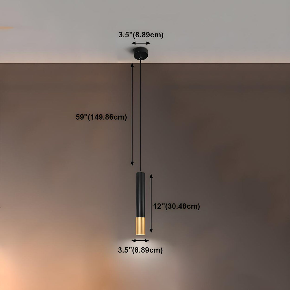 Modern Black and Gold Cylindrical Bedroom Pendant Light