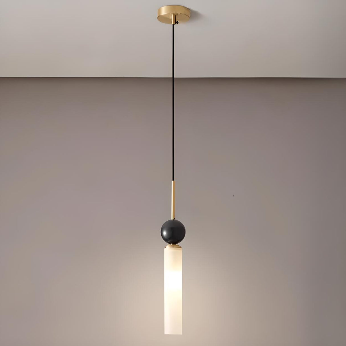 Modern Black Ball White Cylinder Acrylic Pendant Light Image - 10