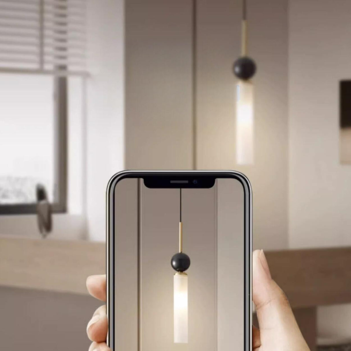 Modern Black Ball White Cylinder Acrylic Pendant Light Image - 13