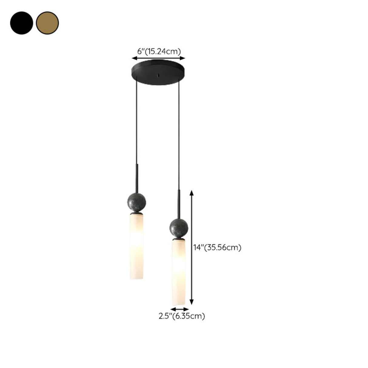 Modern Black Ball White Cylinder Acrylic Pendant Light Image - 15