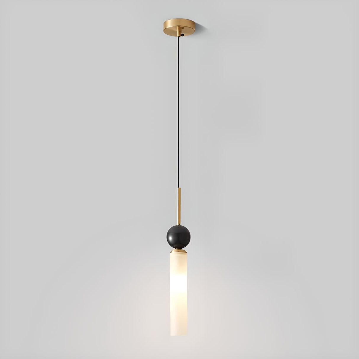 Modern Black Ball White Cylinder Acrylic Pendant Light Image - 2