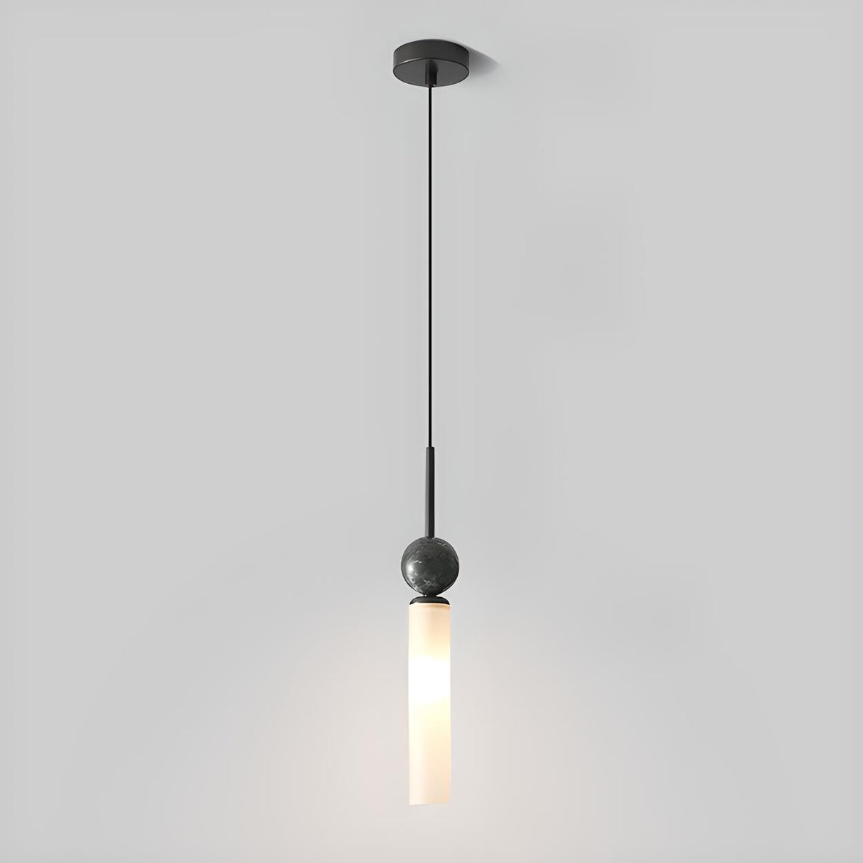 Modern Black Ball White Cylinder Acrylic Pendant Light Image - 3