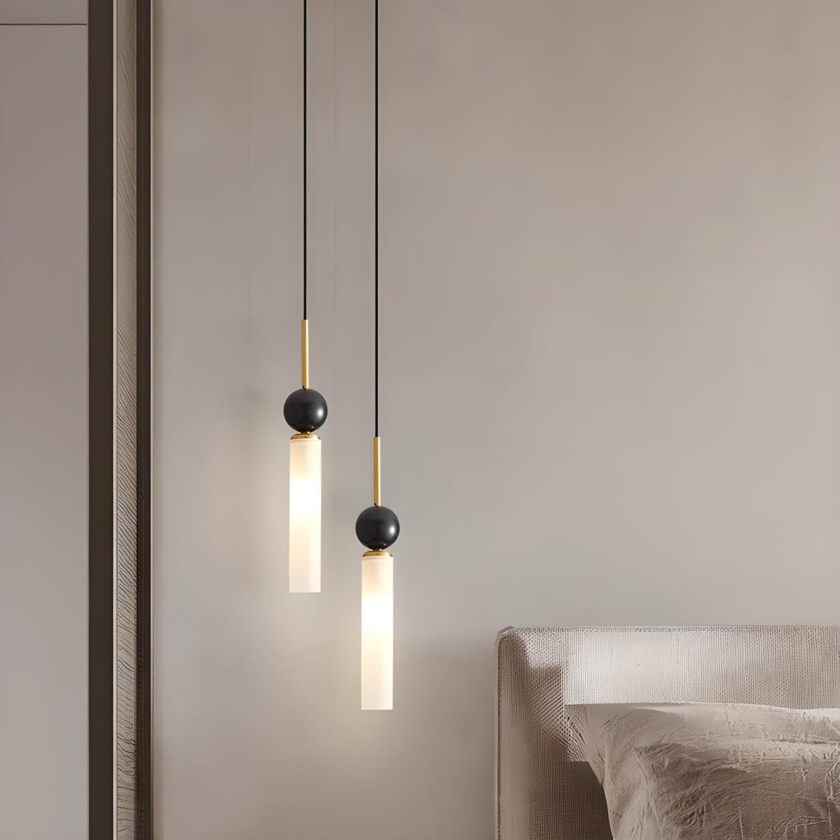 Modern Black Ball White Cylinder Acrylic Pendant Light Image - 4