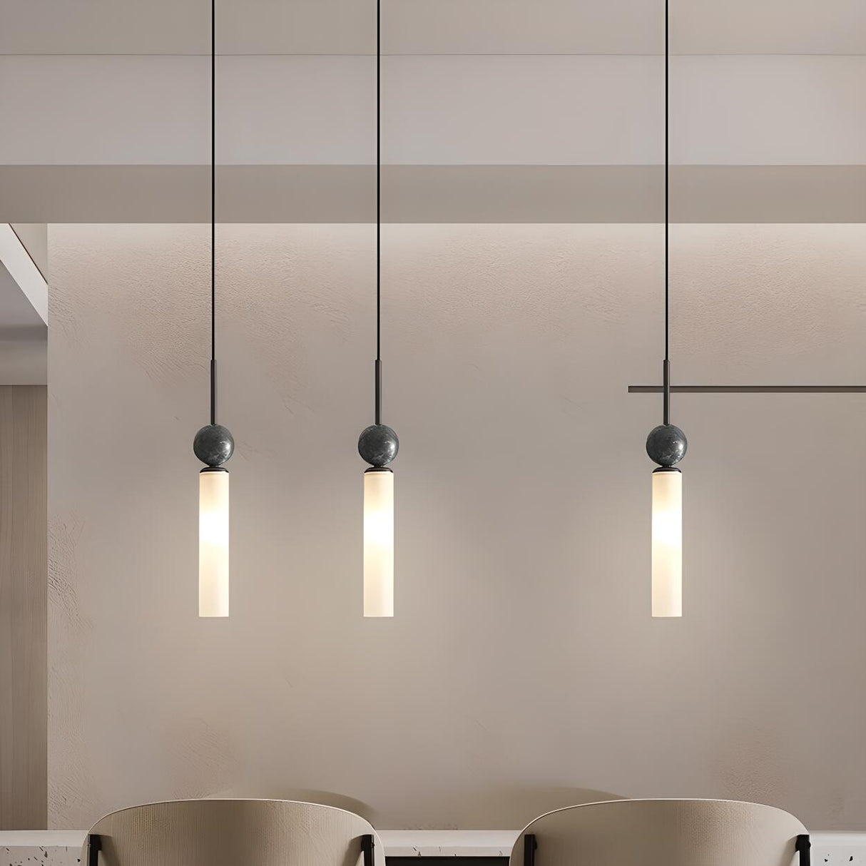 Modern Black Ball White Cylinder Acrylic Pendant Light Image - 6