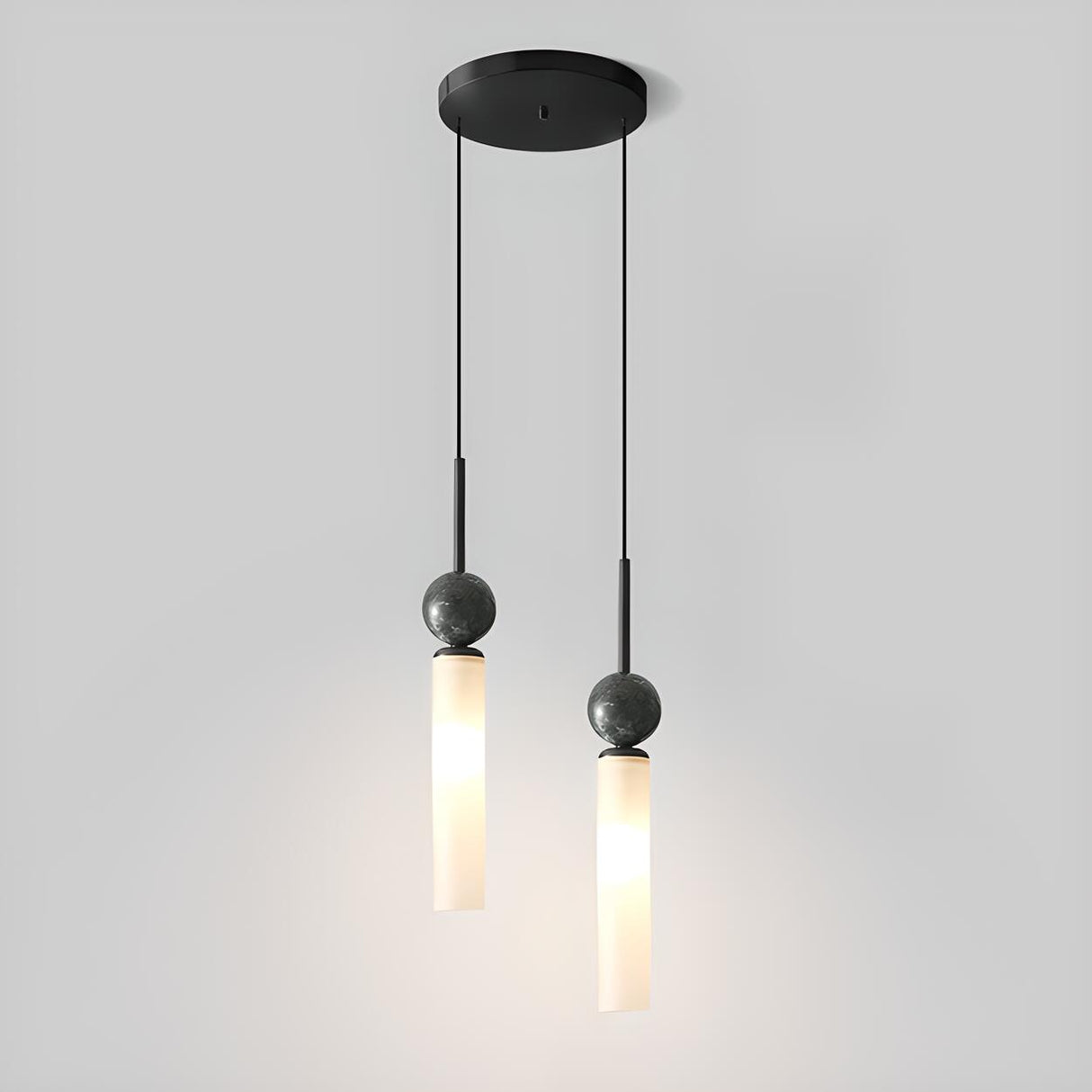 Modern Black Ball White Cylinder Acrylic Pendant Light Image - 7
