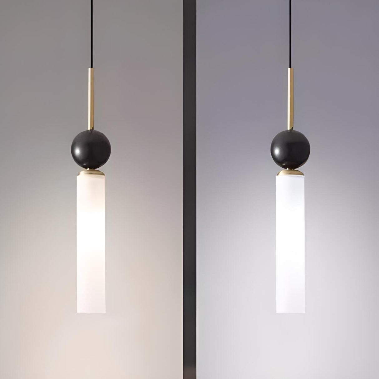 Modern Black Ball White Cylinder Acrylic Pendant Light Image - 9