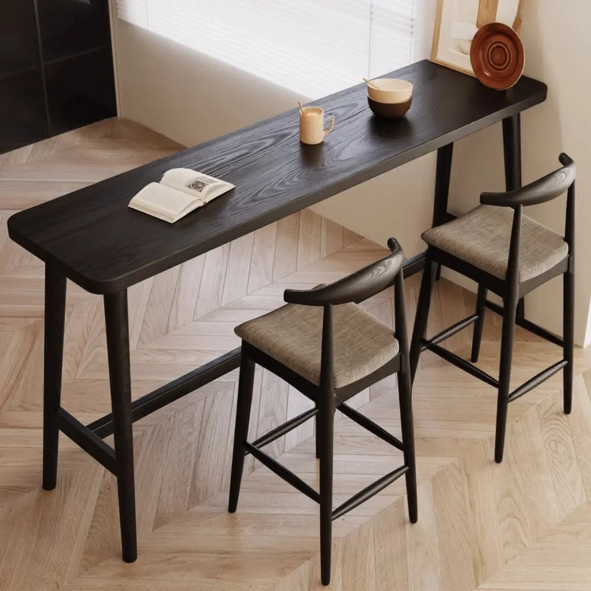 Modern Black Bar Table Set with 2 Stools for Small Spaces Image - 4