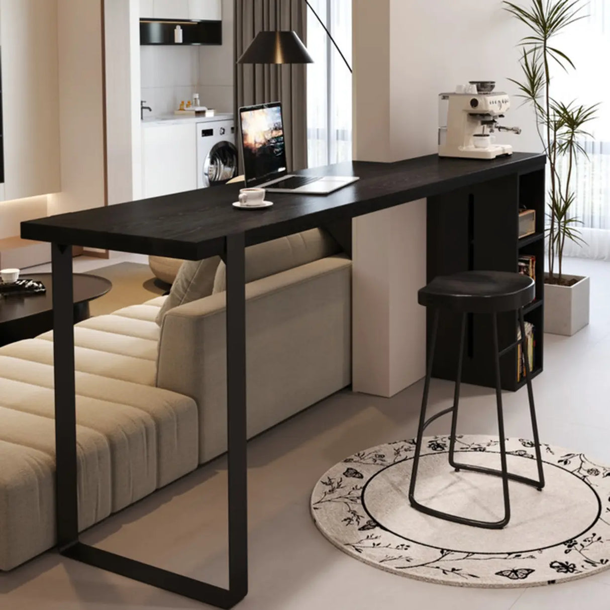 Modern Black Bar Table with Shelves for Home Workspace Image - 1