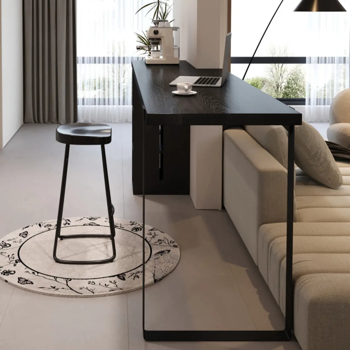 Modern Black Bar Table with Shelves for Home Workspace Image - 4