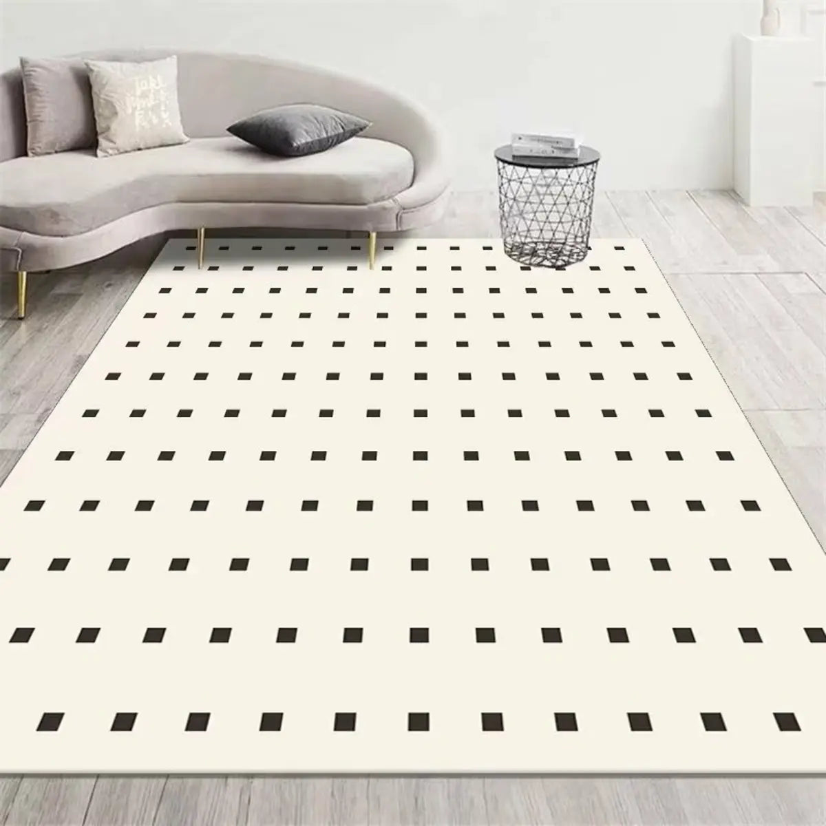 Modern Black Checkered Polypropylene Cream Area Rug Image - 1