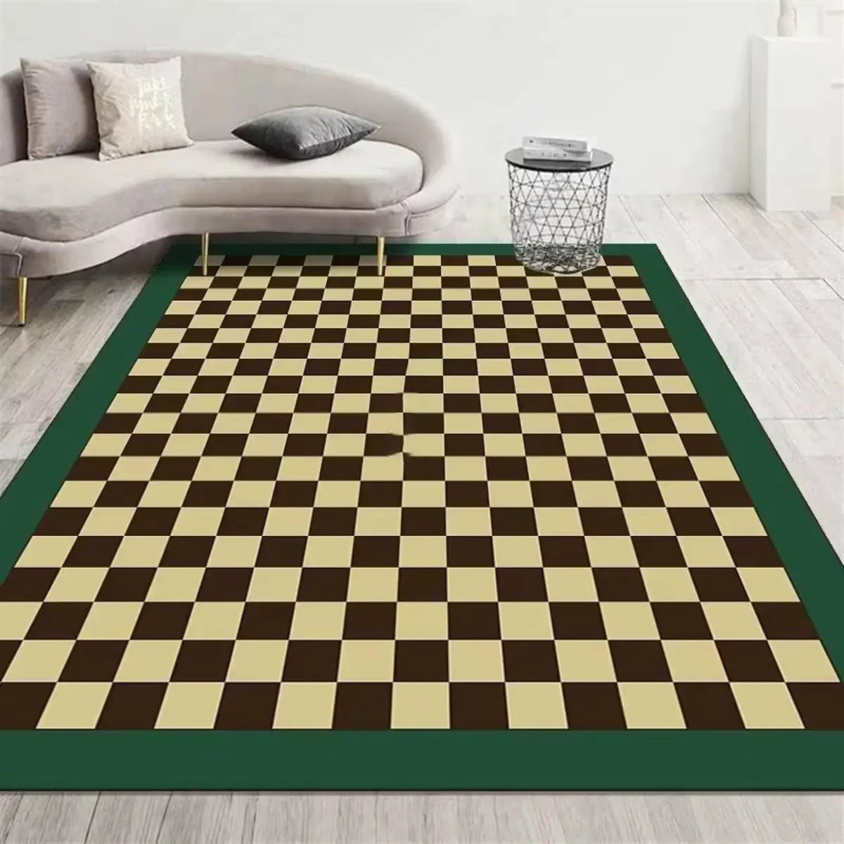 Modern Black Checkered Polypropylene Cream Area Rug Image - 13