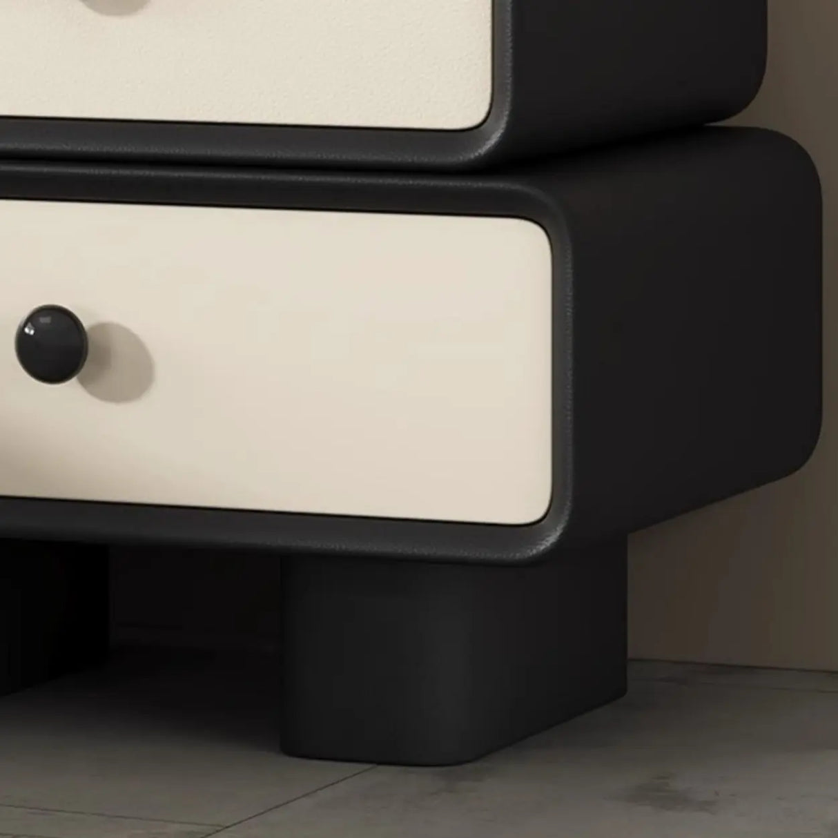 Modern Black Cream Leather 2-Tier Nightstand with Drawers Image - 10