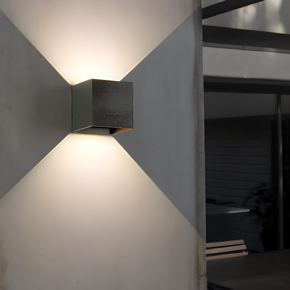 Modern Black Cube Outdoor Up Down Wall Sconce Image - 22