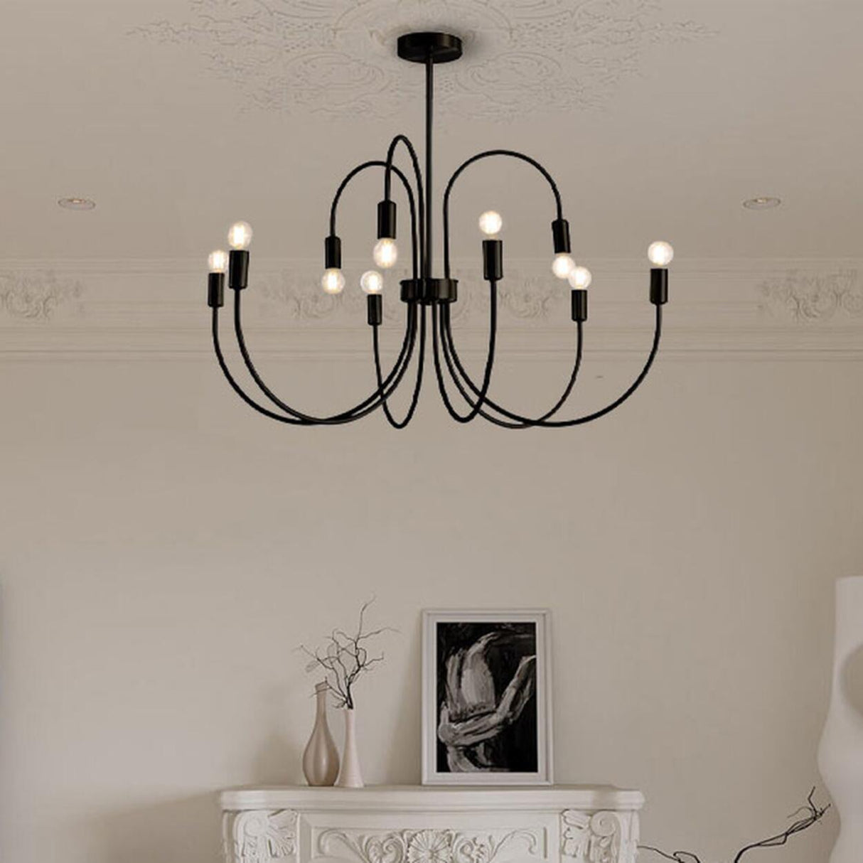 Modern Black Curved Arm Minimalist Chandelier Image - 1