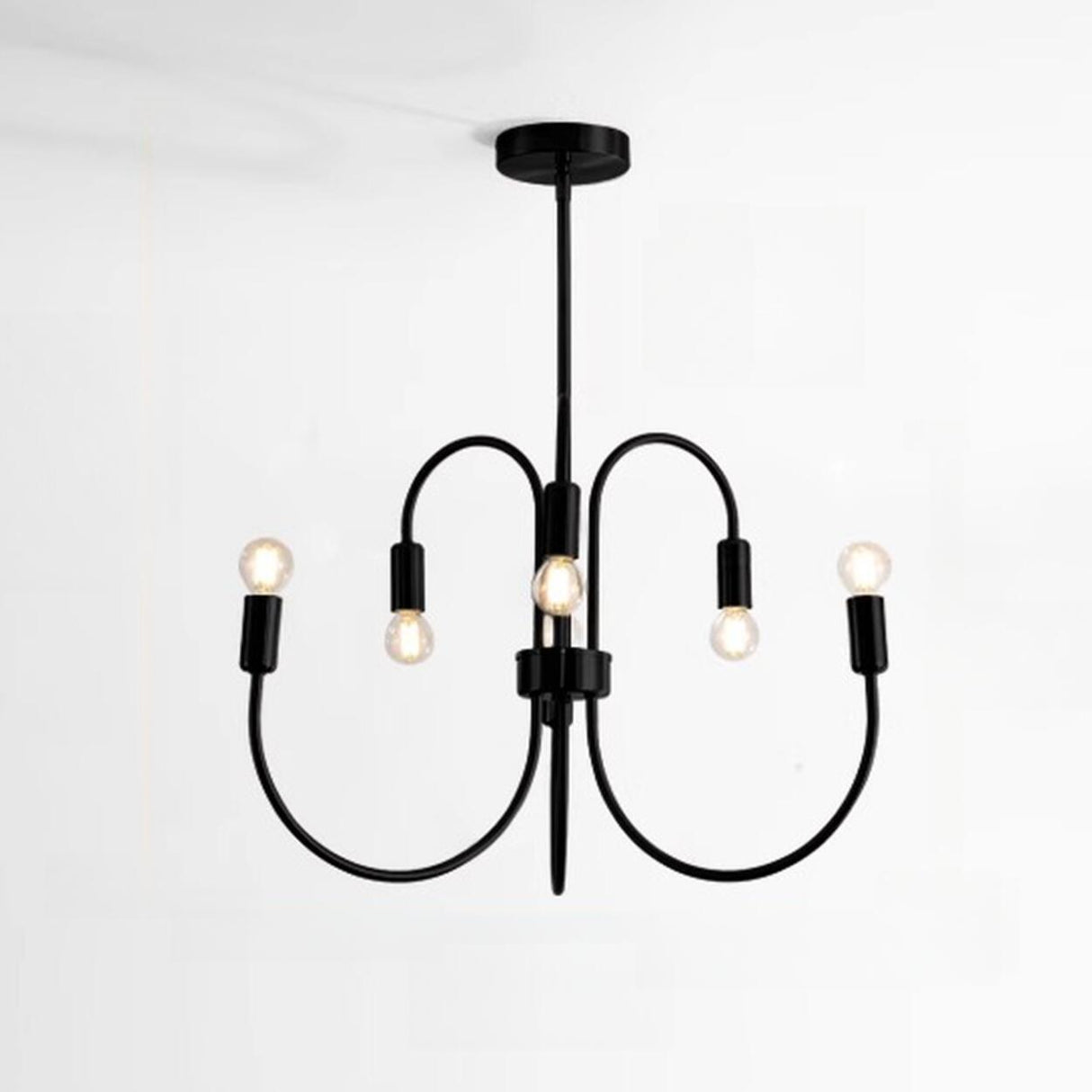 Modern Black Curved Arm Minimalist Chandelier Image - 2