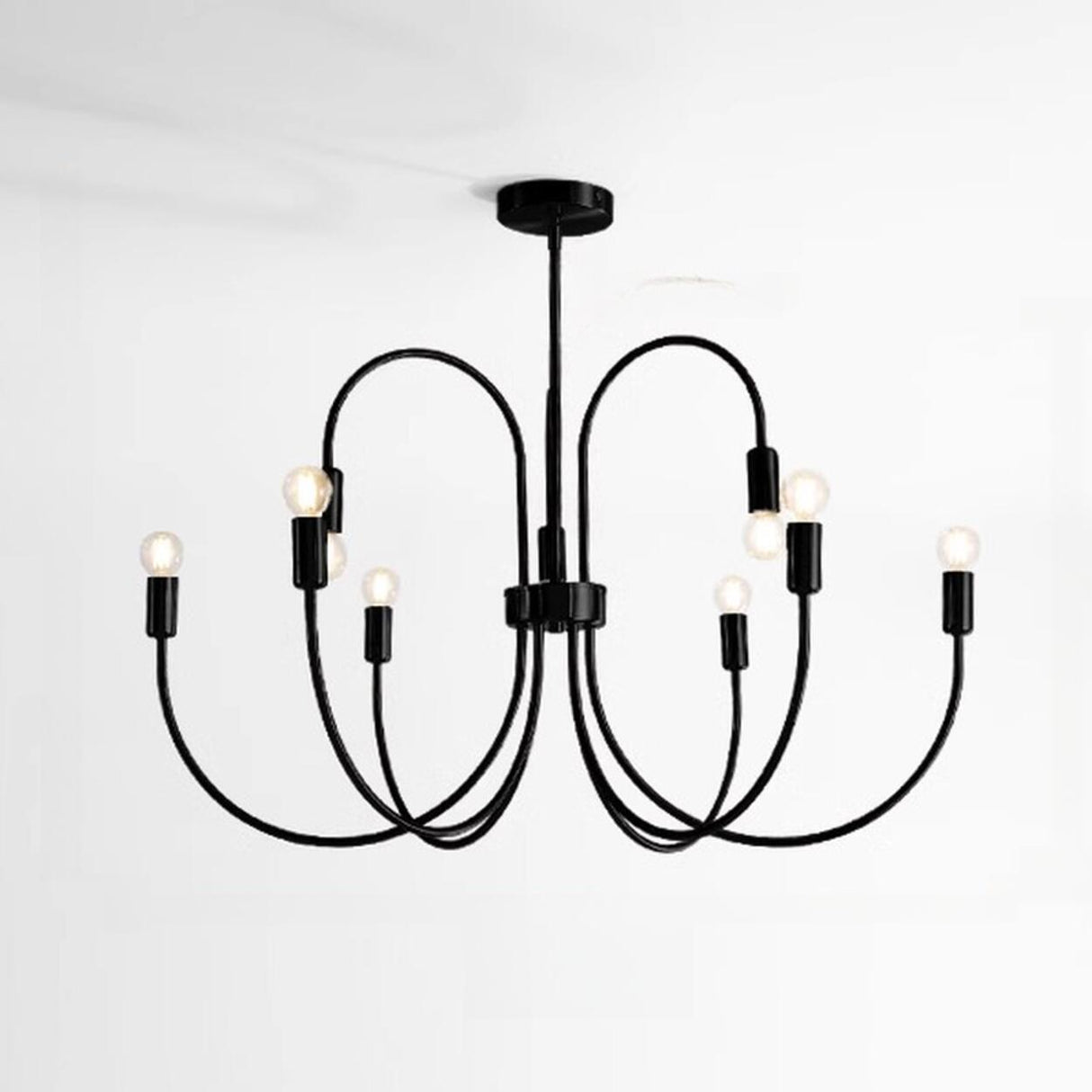 Modern Black Curved Arm Minimalist Chandelier Image - 3