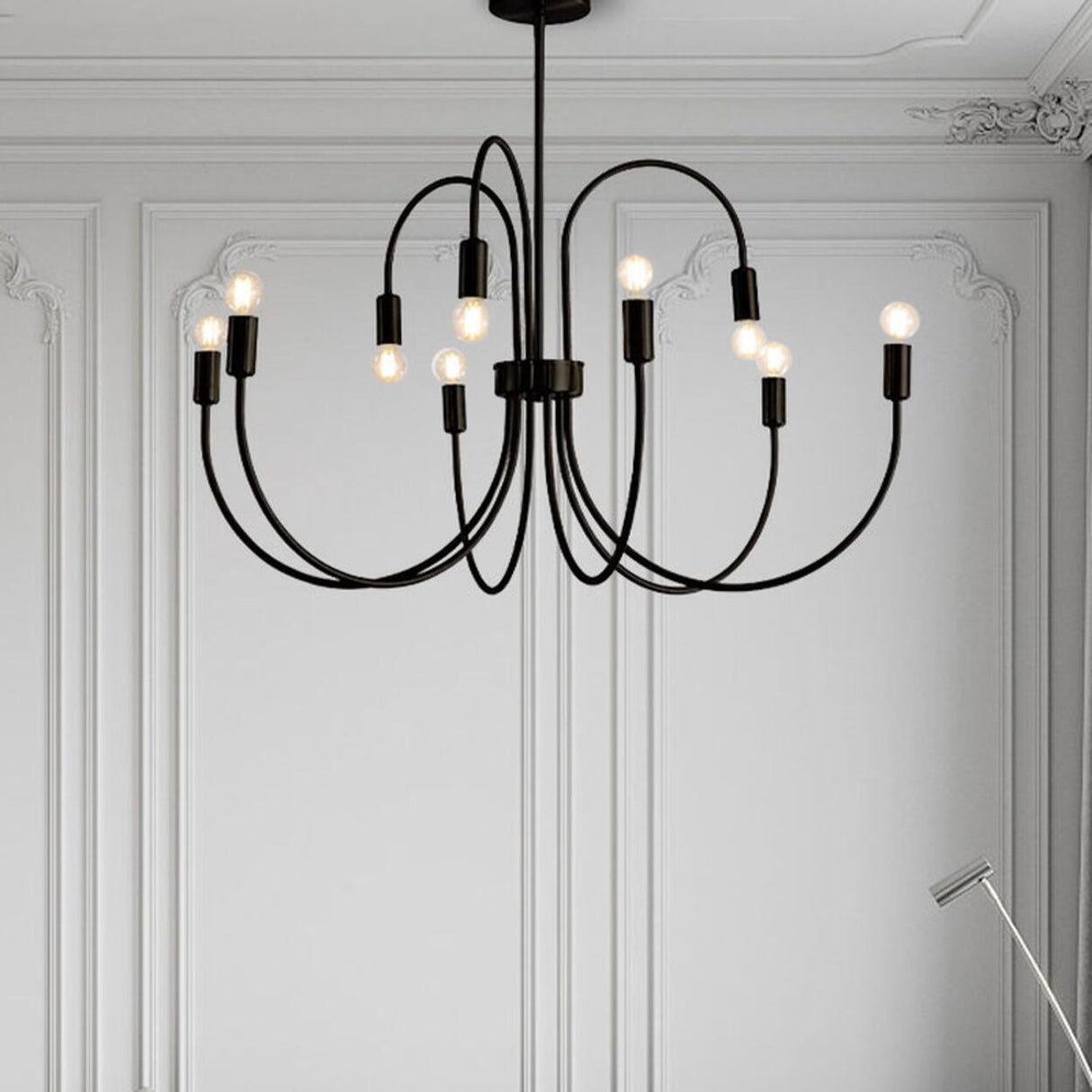 Modern Black Curved Arm Minimalist Chandelier Image - 4