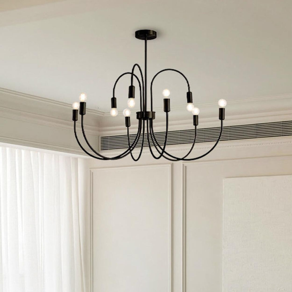 Modern Black Curved Arm Minimalist Chandelier Image - 5