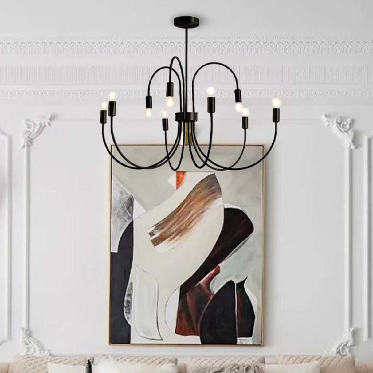 Modern Black Curved Arm Minimalist Chandelier Image - 6