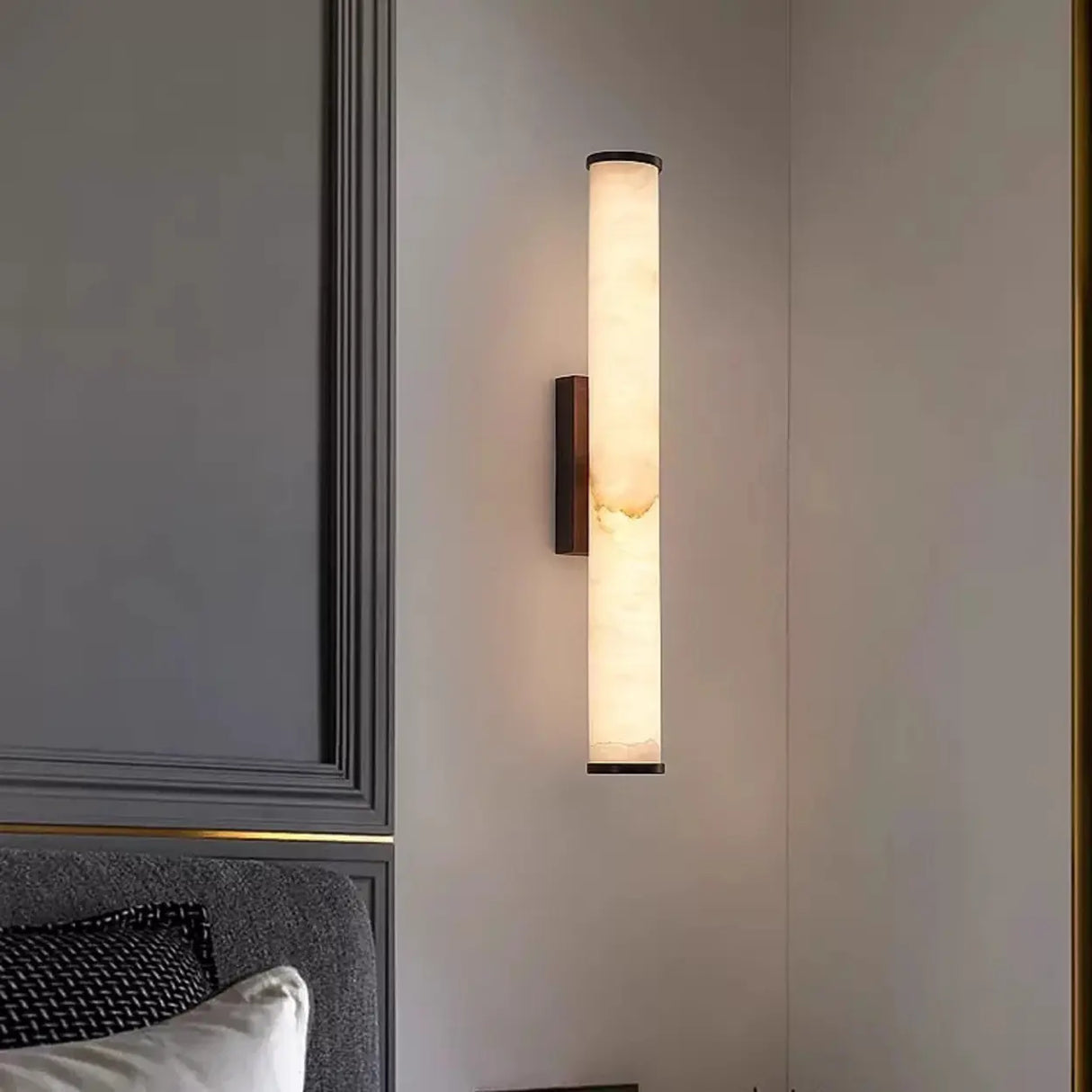 Modern Black Cylinder Alabaster LED Wall Sconce Image - 1