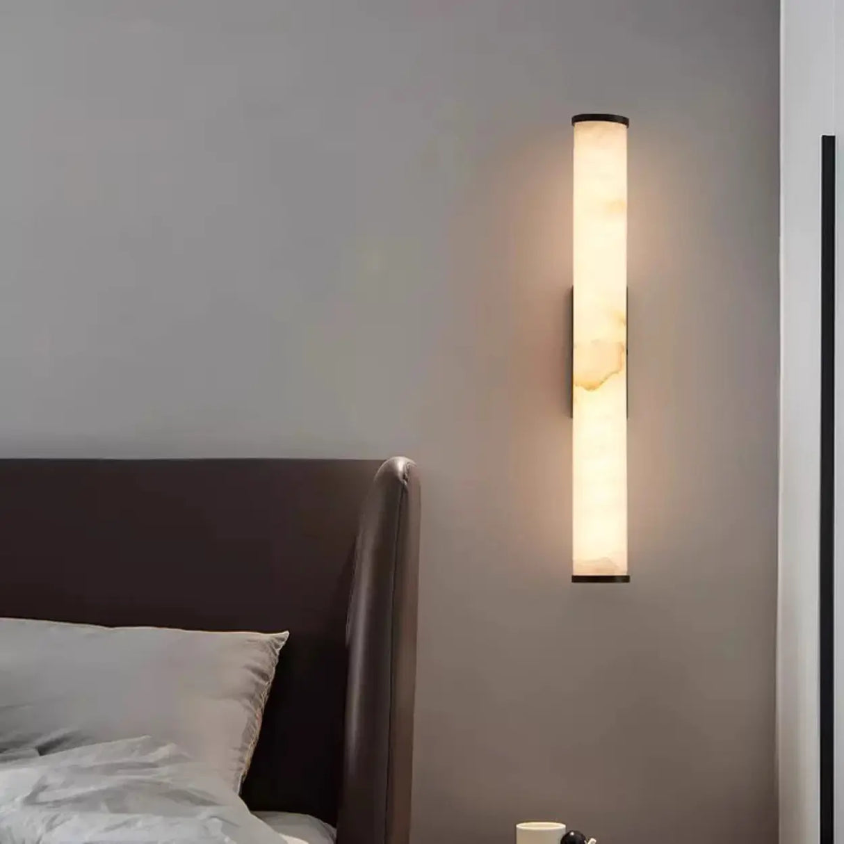 Modern Black Cylinder Alabaster LED Wall Sconce Image - 3