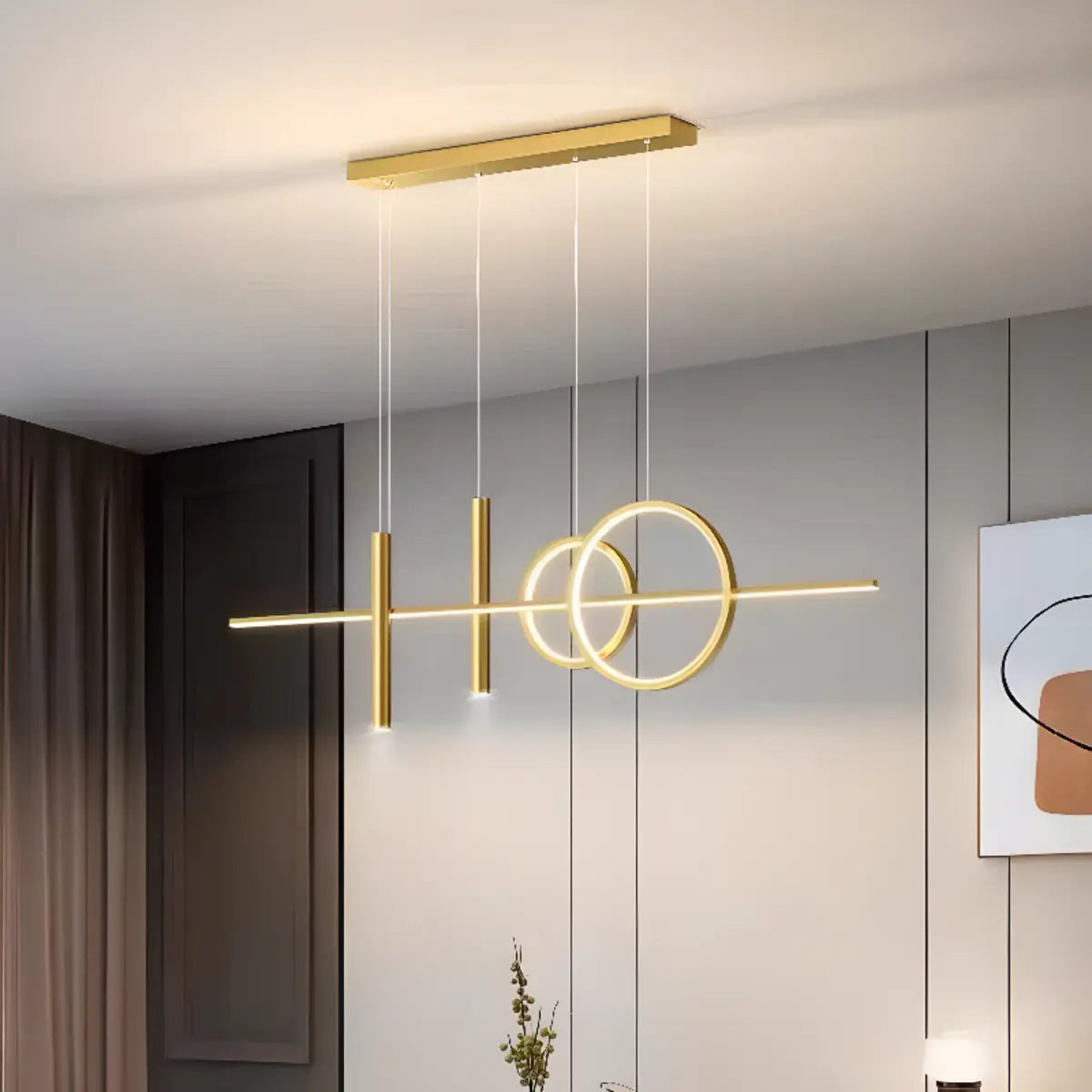 Modern Black Double Ring LED Island Pendant Light Image - 14