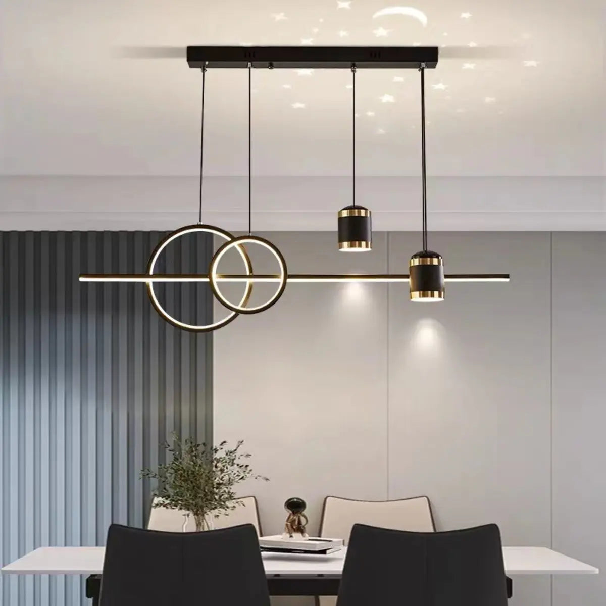 Modern Black Double Ring LED Island Pendant Light Image - 3