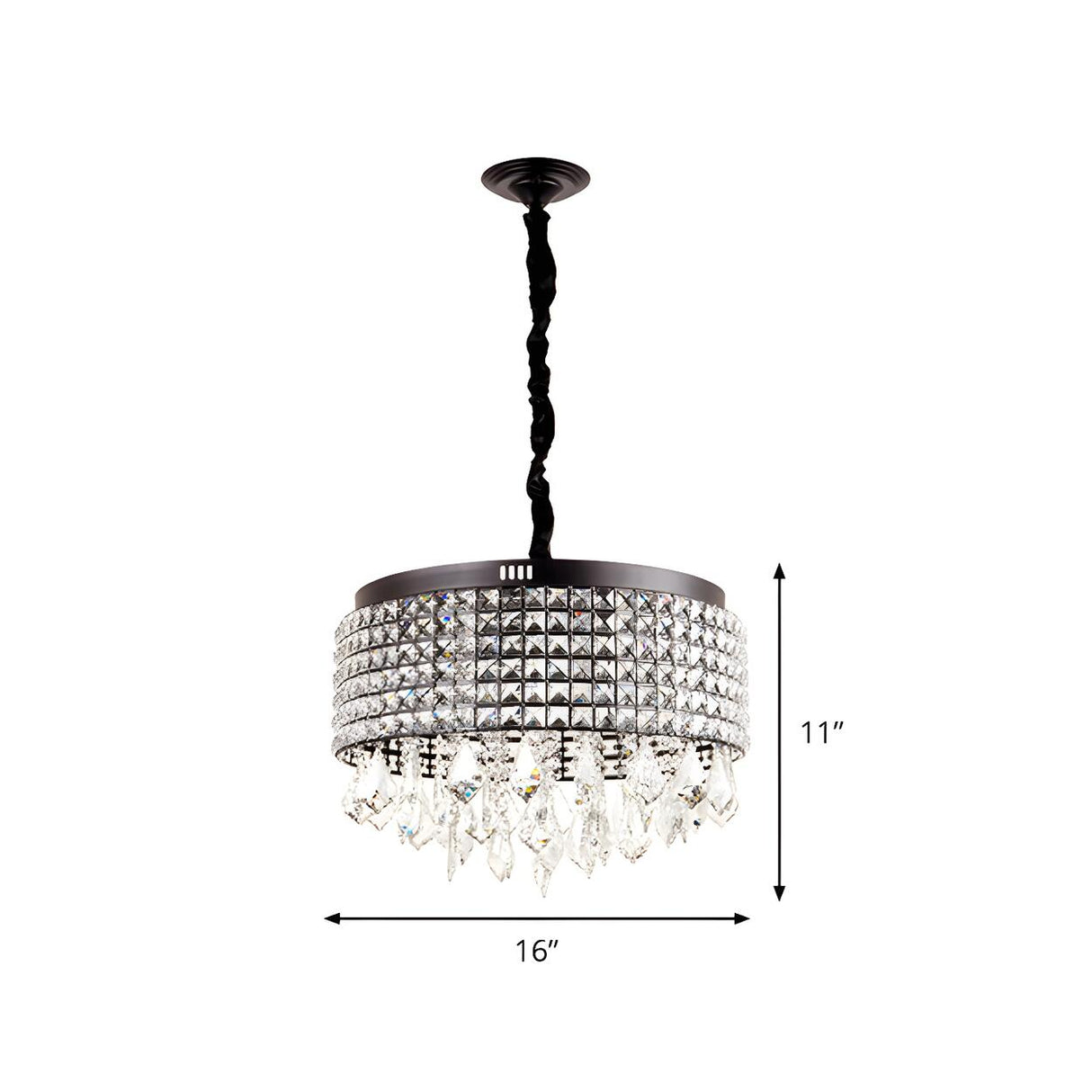 Modern Black Drum Round Crystal Pendant Chandelier