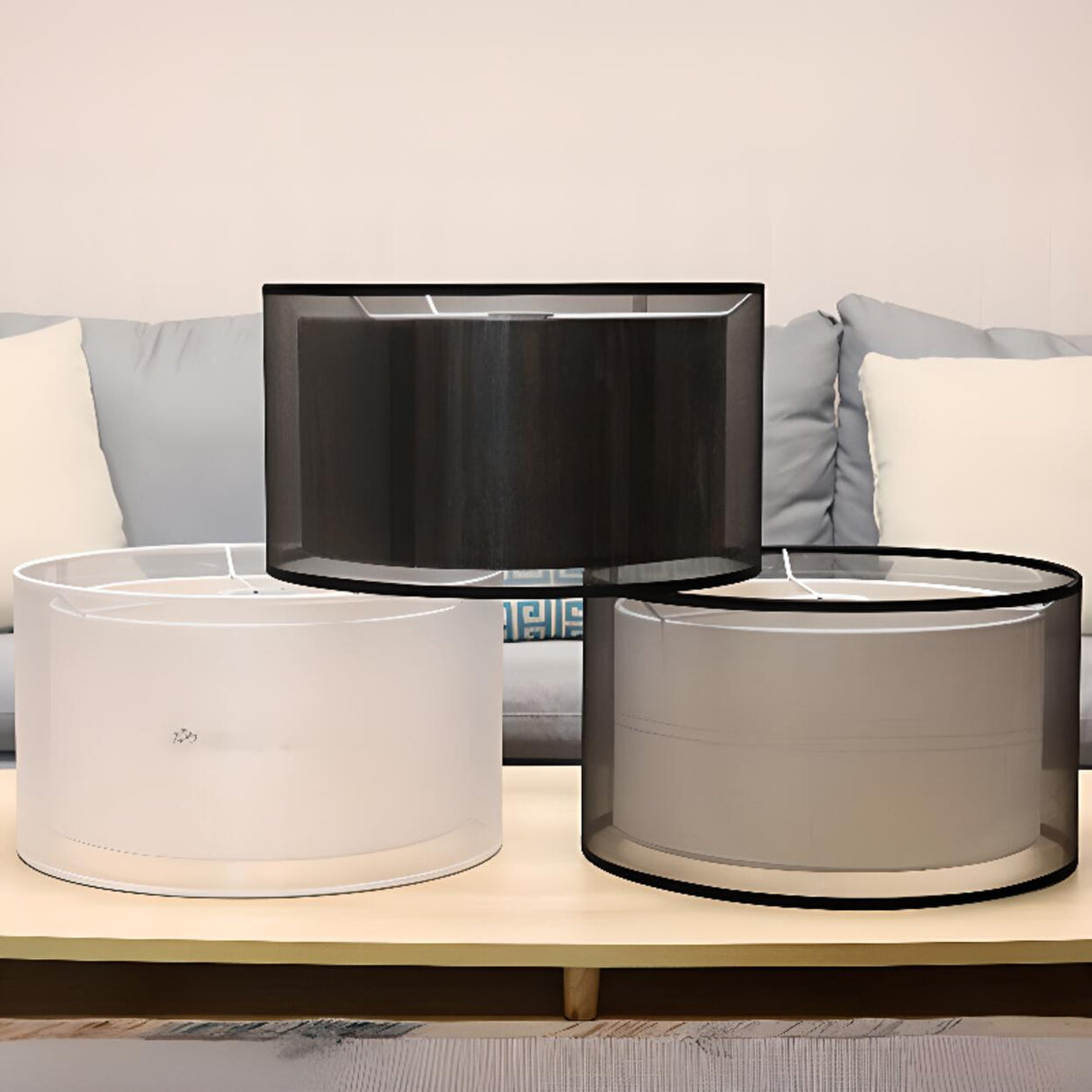 Modern Black Dual-Layered Fabric Drum Floor Lamp Image - 13