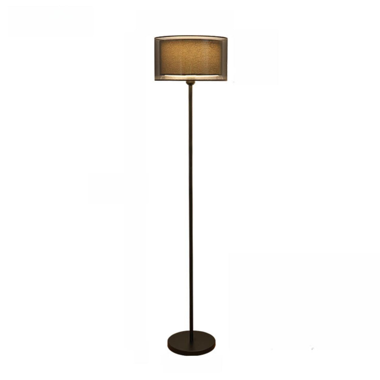 Modern Black Dual-Layered Fabric Drum Floor Lamp Image - 2