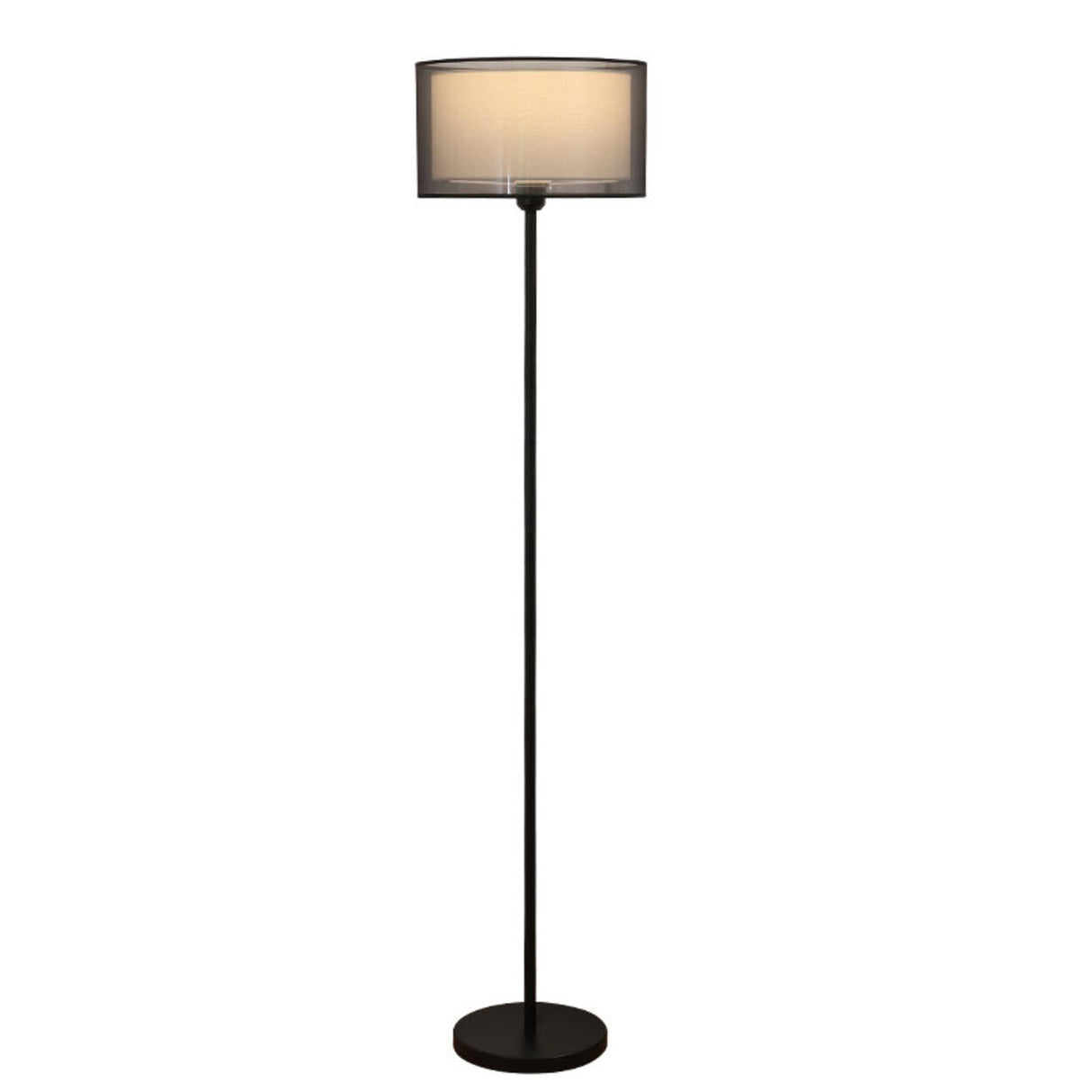 Modern Black Dual-Layered Fabric Drum Floor Lamp Image - 8